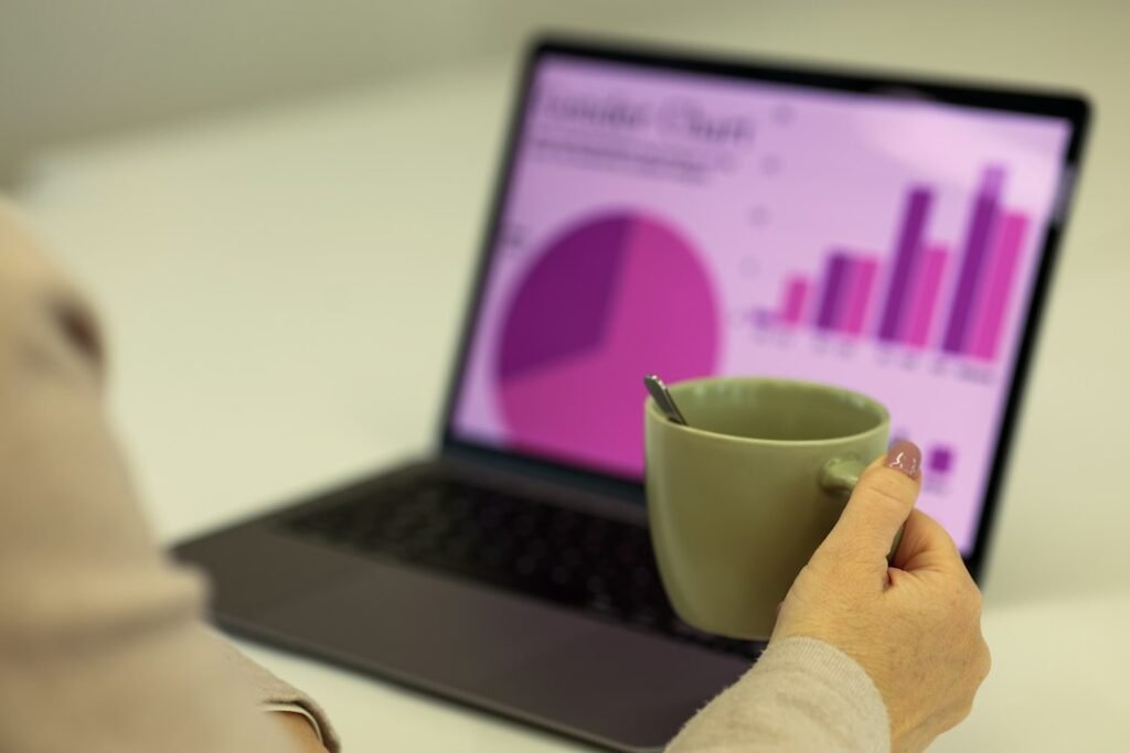 Laptop screen showing ranking charts and data reports