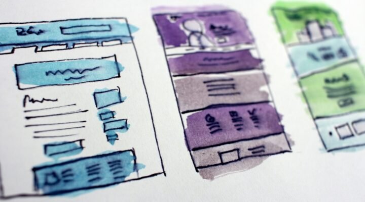 Sketches of different website page layouts